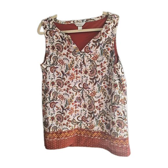 Christopher & Banks Brown Paisley Floral Split Neck Tank Top Womans Size Large - Picture 1 of 4